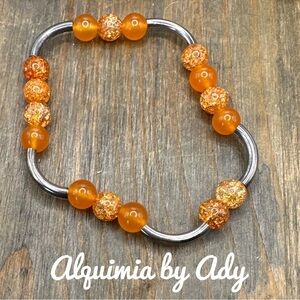 Orange jade tangerine crackled Quartz beaded hand crafted statement bracelet
